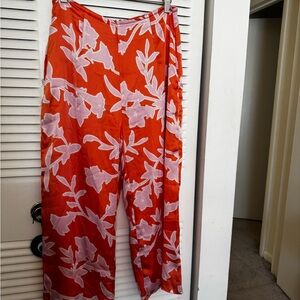 Lulu's Orange Wide-Leg Floral Pants with Pink Print